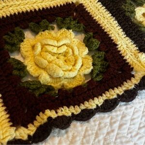 Vintage Granny Square Knitted Afghan Blanket Multicolor Retro Big